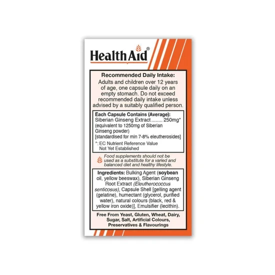 Health Aid Siberian Ginseng 250mg 30 Capsules