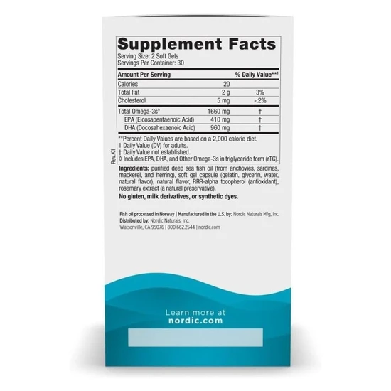 Nordic Naturals EPA Xtra Fish Oil 1640mg Lemon 60 Softgels