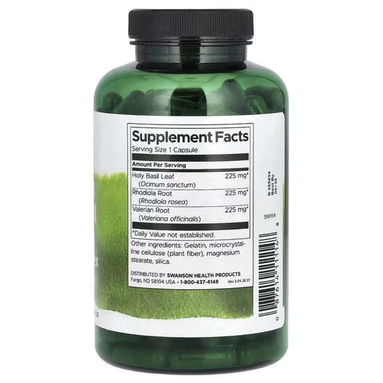 Swanson Rhodiola Holy Basil Valerian Stress Complex 180 Capsules