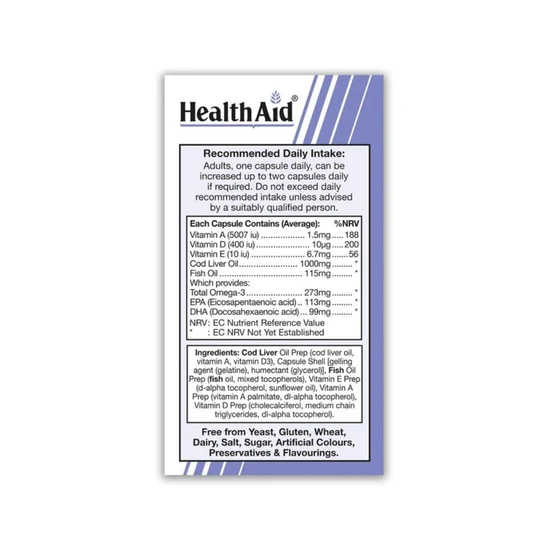 Health Aid Cod Liver Oil 1000mg 30 Vegicaps