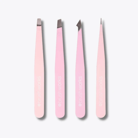 Brushworks Combination Tweezer Set Pink 4 Piece