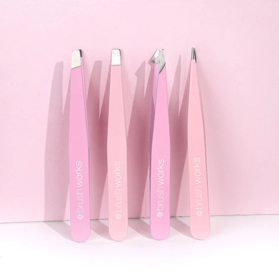 Brushworks Combination Tweezer Set Pink 4 Piece