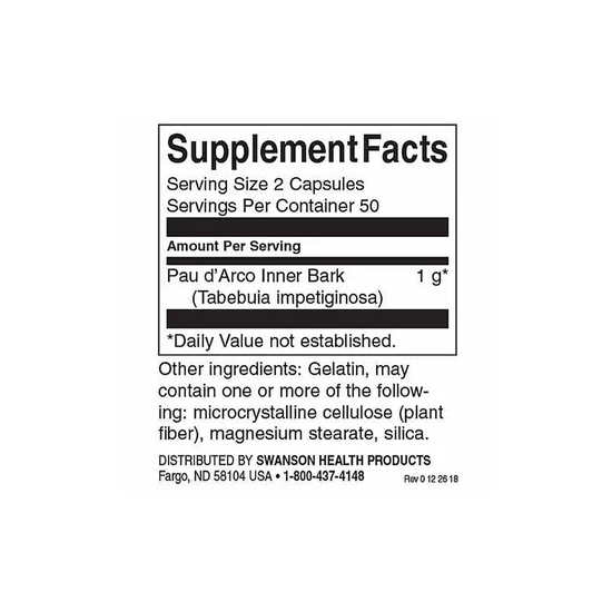 Swanson Full Spectrum Pau d'Arco 500mg Capsules 100 Capsules