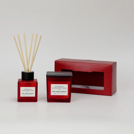French Connection Autumn Collection Ruby Cherry & Merlot Diffuser + Candle Gift Set 100ml