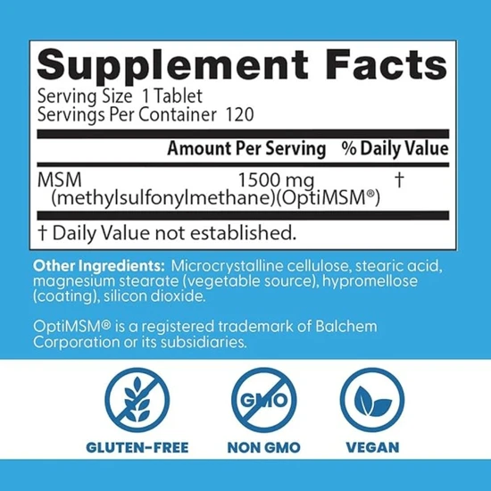 Doctor's Best MSM With OptiMSM Vegan 1500mg 120 Tablets