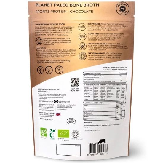 Planet Paleo Organic Bone Broth Sports Protein Chocolate 240g