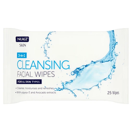 Nuage 3 In 1 Skin Cleansing Facial Wipes 25 Wipes (Twin Pack)