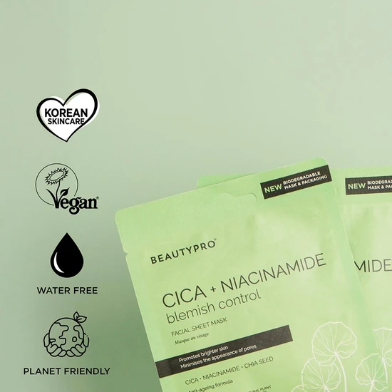 BeautyPro Cica + Niacinamide Blemish Control Facial Sheet Mask 22ml