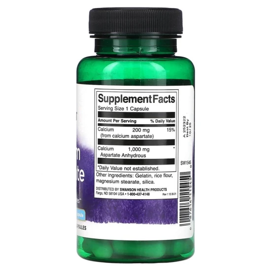 Swanson Calcium Aspartate Capsules 200mg Elemental Calcium - 60 Capsules