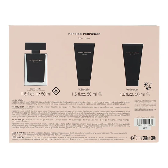 Narciso Rodriguez For Her Eau De Toilette Body Lotion Shower Gel Gift Set 50ml