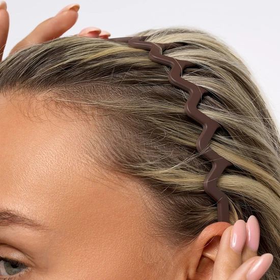 Brushworks Neutral Zig Zag Headbands x3
