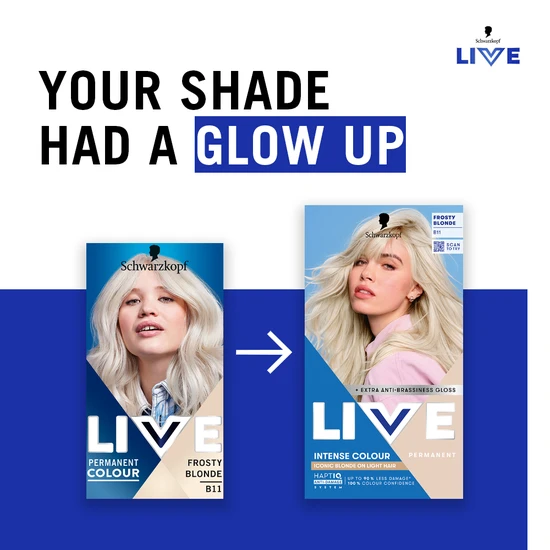 Schwarzkopf Live Intense Colour Iconic Blonde On Light Hair Permanent Hair Dye frosty blonde b11
