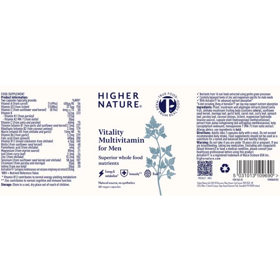 Higher Nature True Food Vitality Multivitamin For Men 60 Capsules
