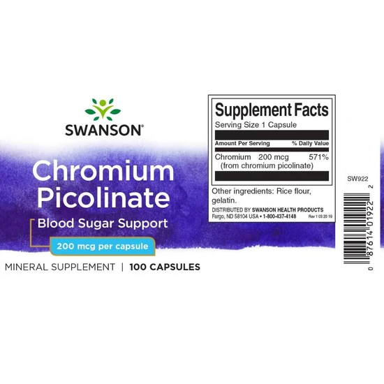 Swanson Chromium Picolinate Capsules 200mcg - 100 Capsules