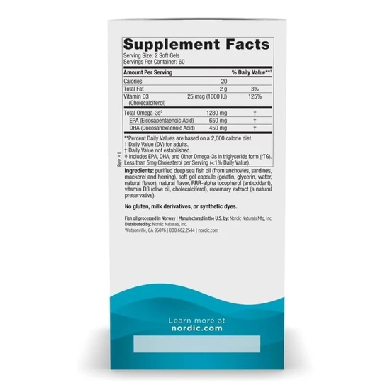 Nordic Naturals Ultimate Omega-D3 Fish Oil 1280mg Lemon 120 Softgels