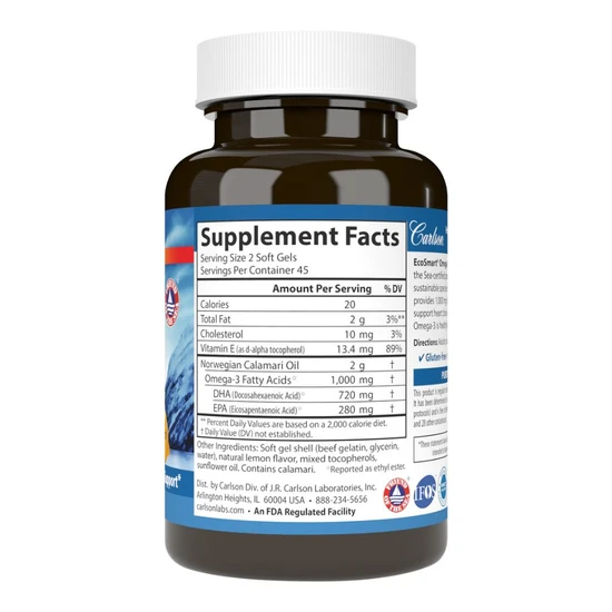 Carlson Labs Smart Omega-3 1000mg Natural Lemon Softgels 90 + 30