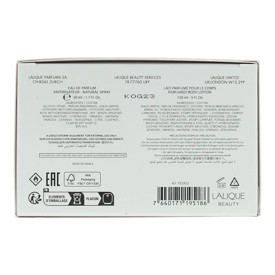 Lalique Amethyst Eau De Parfum 50ml Gift Set 50ml & 150ml Body Lotion