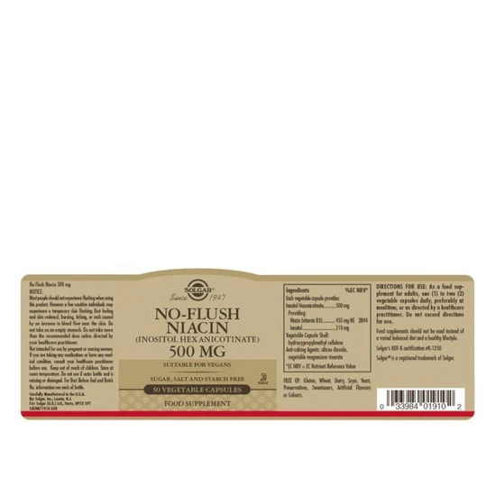 Solgar No-Flush Niacin 500mg Vegicaps 50 Vegicaps