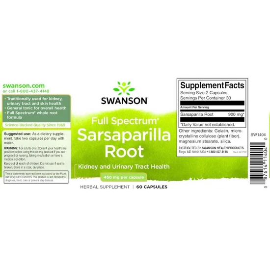 Swanson Full Spectrum Sarsaparilla Root 450mg Capsules 60 Capsules