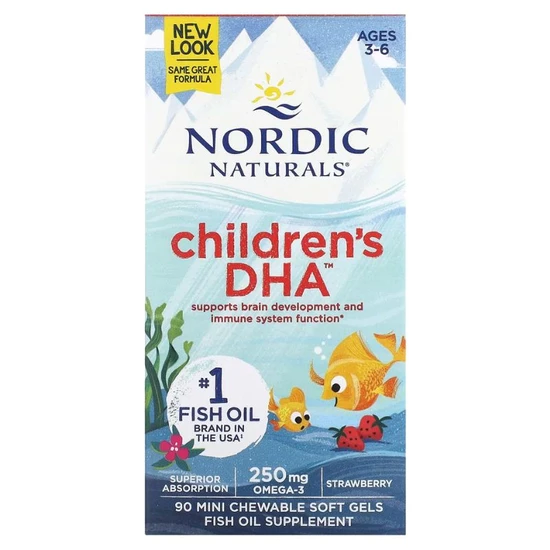 Nordic Naturals Children's DHA, 250mg Omega-3 Strawberry 90 mini softgels