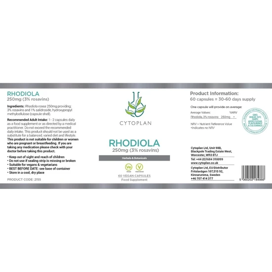 Cytoplan Rhodiola 250mg Capsules 60 Capsules
