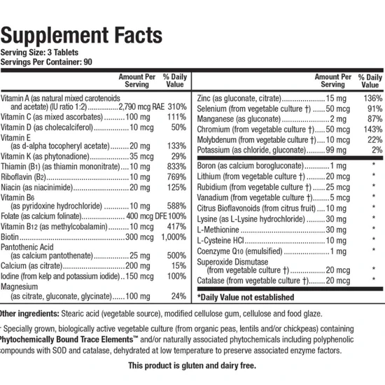 Biotics Research Bio-Multi-Plus Iron & Copper Free Tablets 90 Tablets