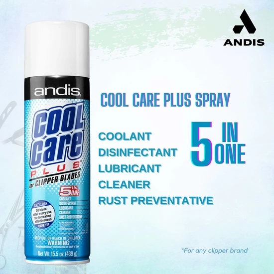 Andis Cool Care Plus Cleaner Spray For Clipper Blades Trimmer 5 In 1 Formula 439 g