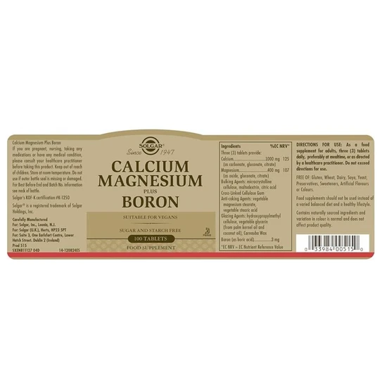Solgar Calcium Magnesium Plus Boron Tablets 100 Tablets
