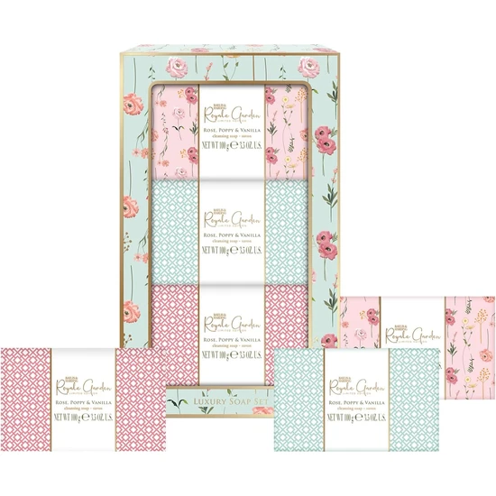 Baylis & Harding Royale Garden Rose, Poppy & Vanilla Luxury Wrapped Soaps Gift Set Pack of 3