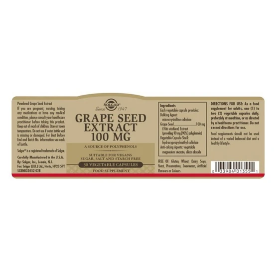 Solgar Grape Seed Extract 100mg Vegicaps 30 Vegicaps