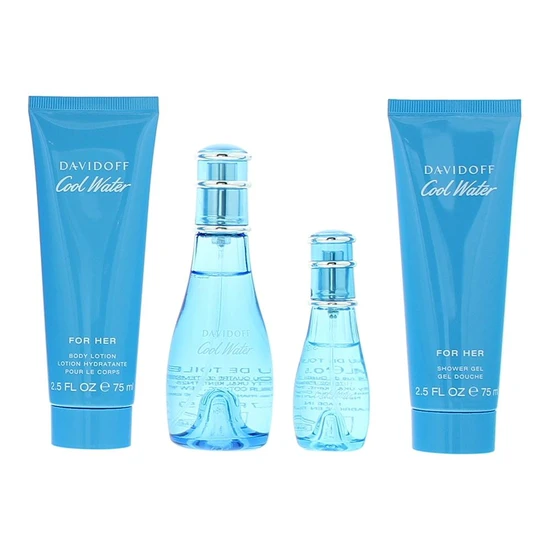 Davidoff Cool Water Woman Eau De Toilette Gift Set 50ml Eau De Toilette + 15ml Eau De Toilette + 75ml Body Lotion + 75ml Shower Gel