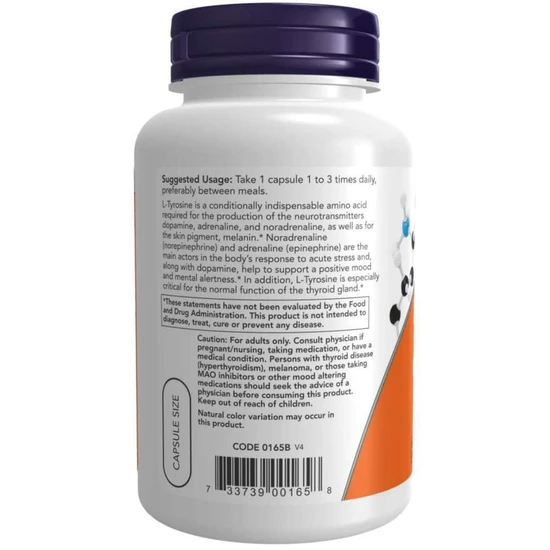 NOW Foods L-Tyrosine, Extra Strength 750mg Vegicaps 90 Vegicaps