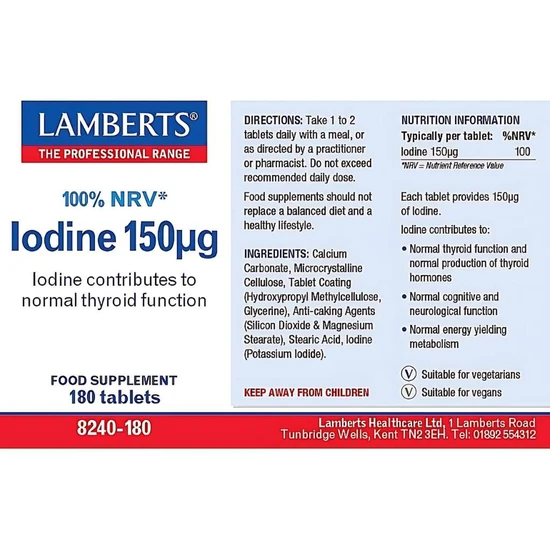 Lamberts Iodine 150ug Tablets 180 Tablets