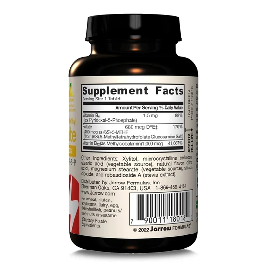 Jarrow Formulas Methyl B12 & Methyl Folate 400mcg Lemon Lozenges 100 Lozenges