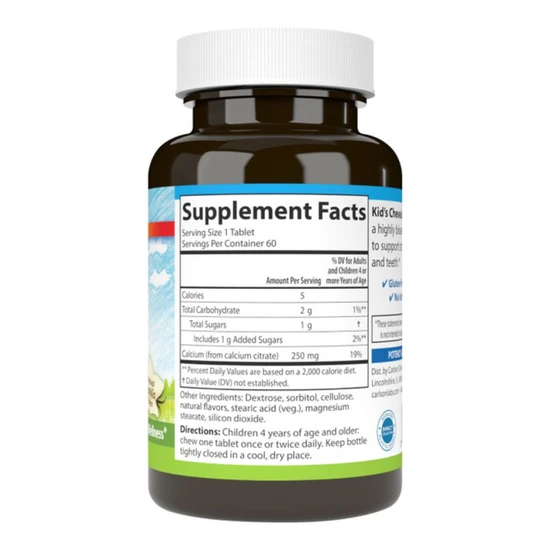 Carlson Labs Kid's Chewable Calcium 250mg Natural Vanilla 60 Tablets