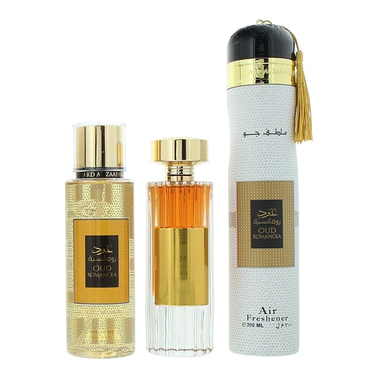 Ard Al Zaafaran Oud Romancea Gift Set Eau De Parfum 100ml + Perfume Mist 250ml + Air Freshener 300ml