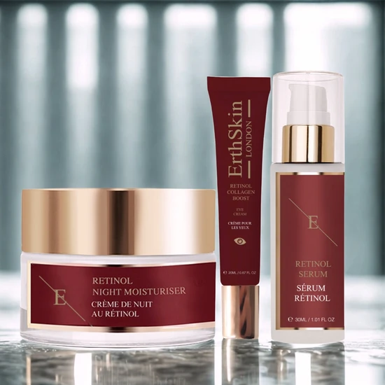 Erth Skin London Retinol Set Retinol Serum 30ml + Retinol Night Moisturiser 50ml + Retinol Collagen Boost Eye Cream 20ml