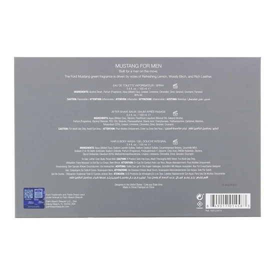 Mustang Green Gift Set 100ml Eau De Toilette + 100ml Aftershave Balm + 100ml Body Wash