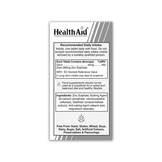 Health Aid Zinc Sulphate 200mg Tablets 90 Tablets