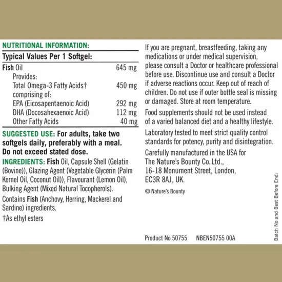 Nature's Bounty Mini Omega-3 450mg EPA/DHA Softgels 60