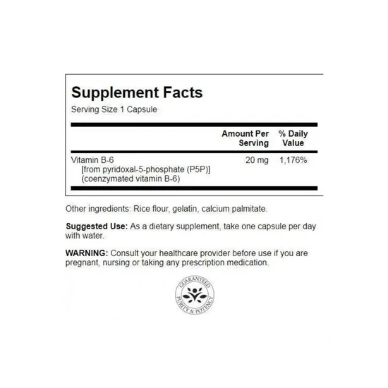 Swanson P-5-P Pyridoxal-5-Phosphate Coenzymated Vitamin B6 20mg Capsules 60 Capsules