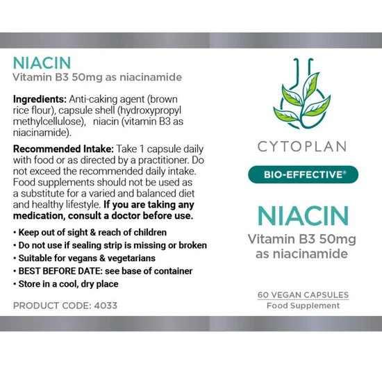 Cytoplan Niacin Vitamin B3 50mg Capsules 60 Capsules