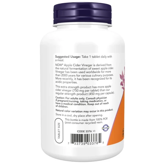 NOW Foods Apple Cider Vinegar 750mg Extra Strength Tablets 180 Tablets