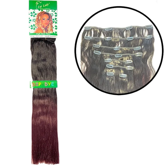 First Lady 1st Lady Biotex Full Head Dip Dye Clip On 18 / 2/Burgandy