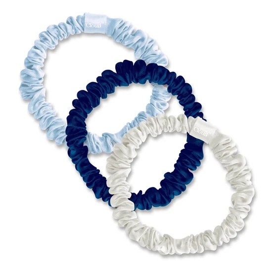 Silver Cloud Satin+ Skinny Soft Hair Scrunchie Santorini Hair Bands x5
