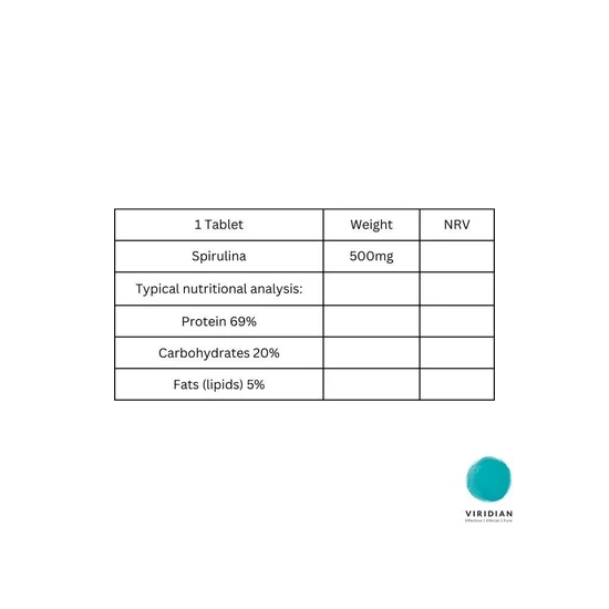 Viridian Organic Spirulina 500mg Tablets 60 Tablets