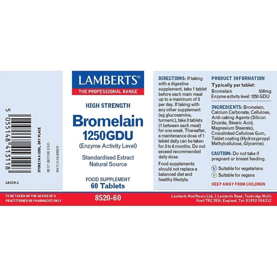Lamberts Bromelain 1250GDU Tablets 60 Tablets