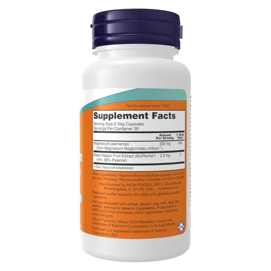 NOW Foods Magnesium Glycinate With BioPerine 60 Capsules