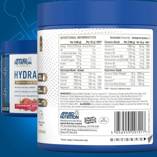 Applied Nutrition Hydration+ Strawberry Raspberry Powder 240g
