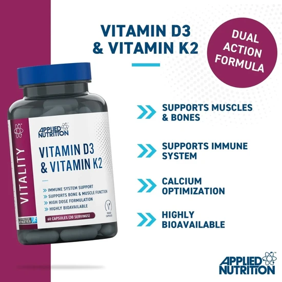 Applied Nutrition Vitamin D3 & Vitamin K2 Capsules 60 Capsules